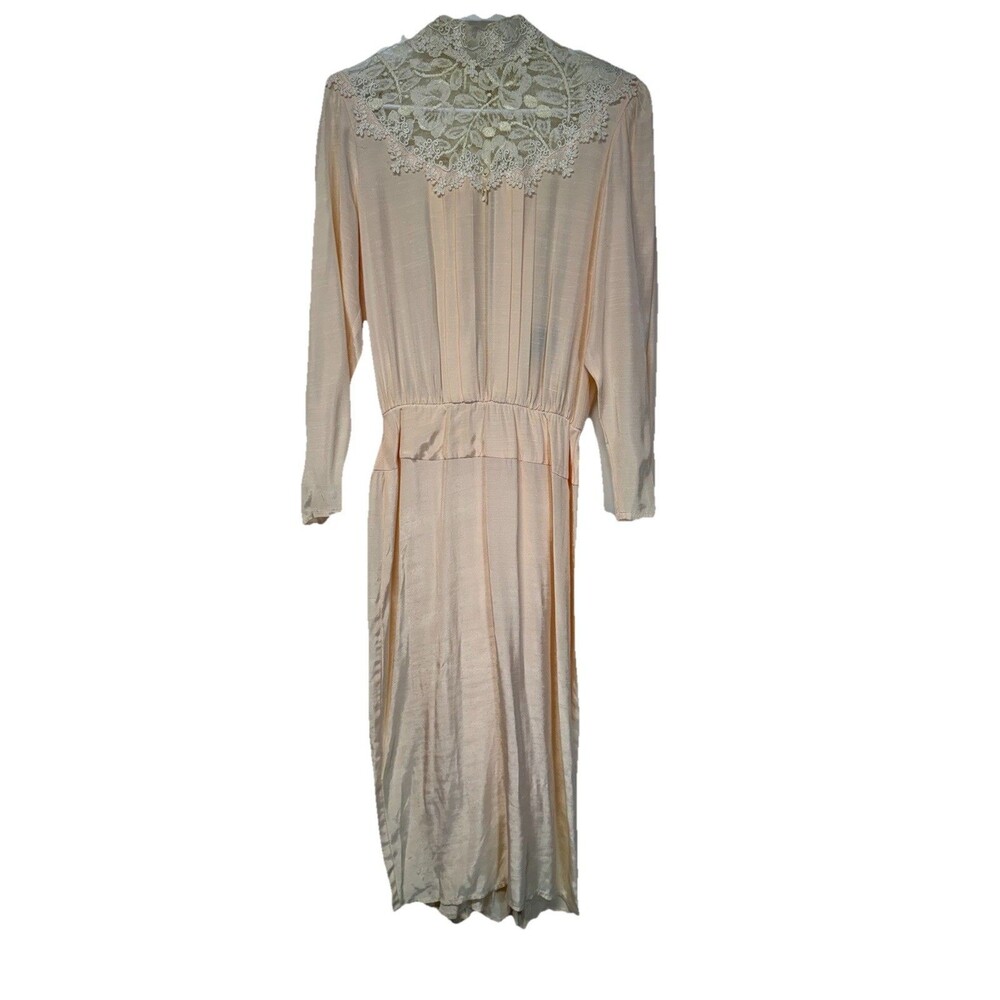 Miss Ashlee VTG Y2K Cottagecore  Pink Lace Collar Tea Dress 70s  Pearl Buttons